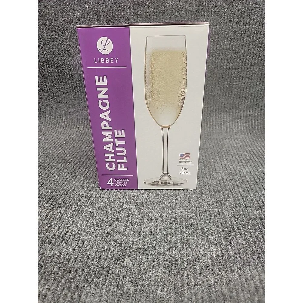 Libbey Champagne Flute Set of 4 Clear Glass 8oz‎ Twine Wrapped Rustic Wedding
